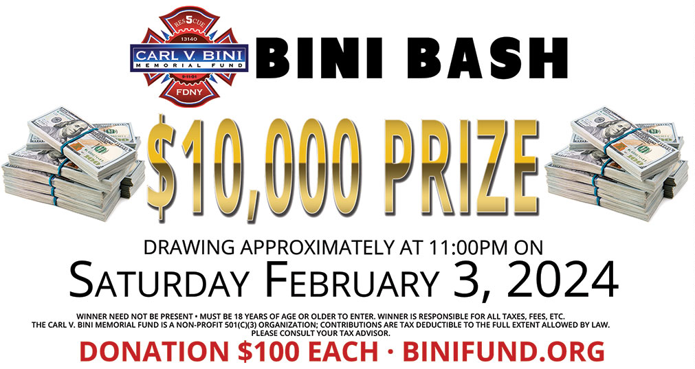 BINI BASH 2024 RAFFLE TICKET $10,000 Prize. $100 per ticket. drawing approximately at 11:00 pm on February 3, 2024. 